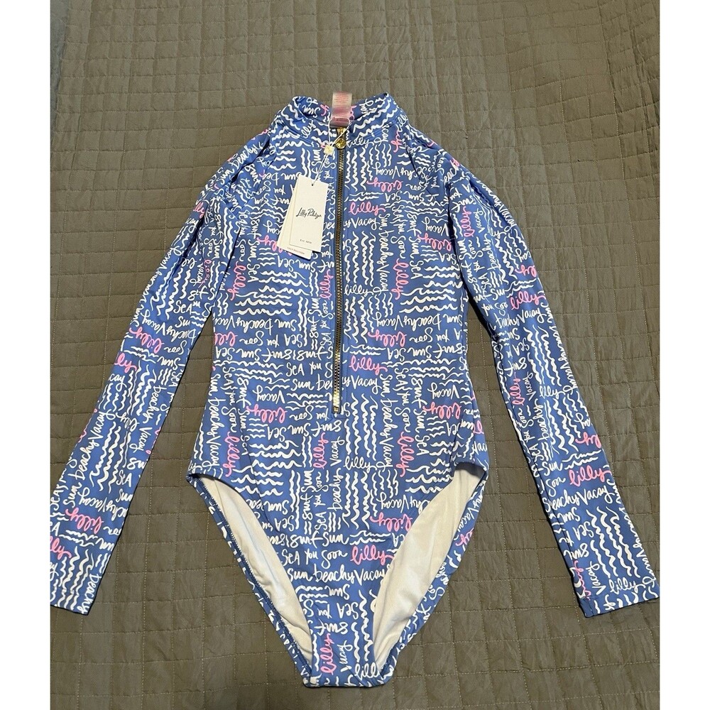 NWT Lilly Pulitzer Randee Rashguard Swim One-Piece Sunwashed Blue Seacrets Sz 4